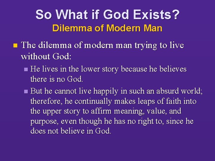 So What if God Exists? Dilemma of Modern Man n The dilemma of modern