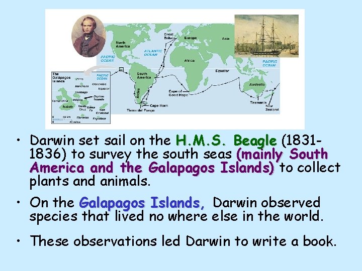  • Darwin set sail on the H. M. S. Beagle (18311836) to survey