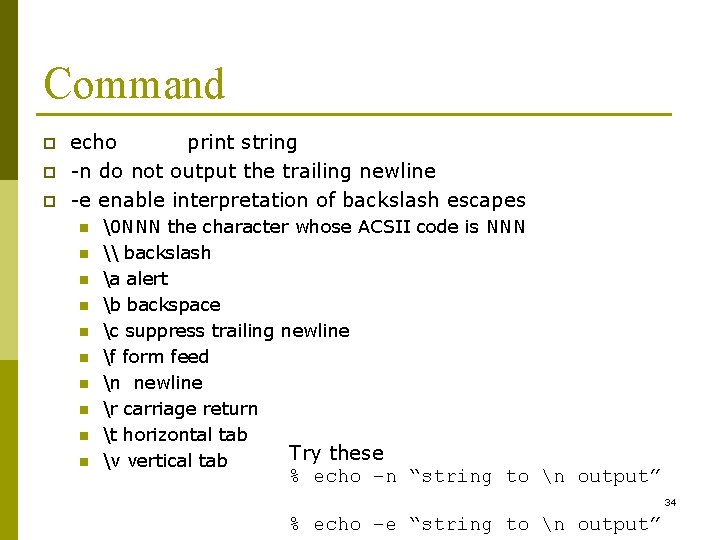 Command p p p echo print string -n do not output the trailing newline