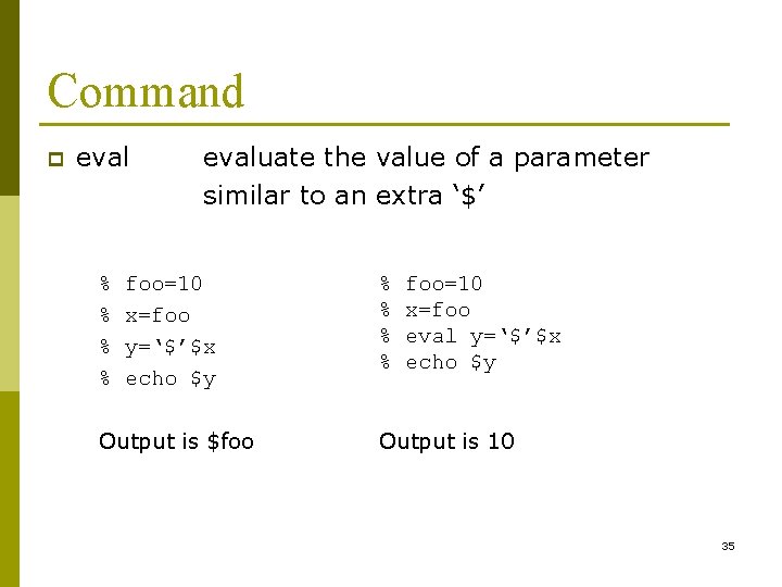 Command p eval % % evaluate the value of a parameter similar to an