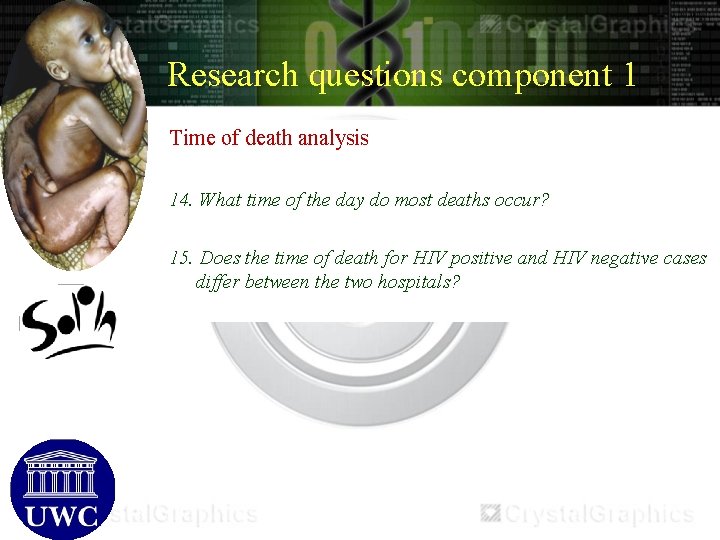 Research questions component 1 Time of death analysis 14. What time of the day