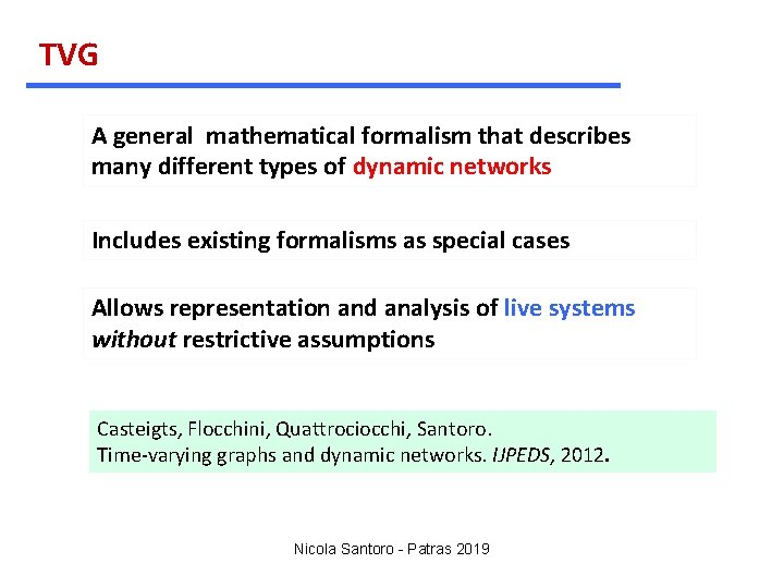 TVG A general mathematical formalism that describes many different types of dynamic networks Includes