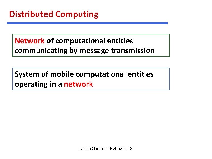 Distributed Computing Network of computational entities communicating by message transmission System of mobile computational