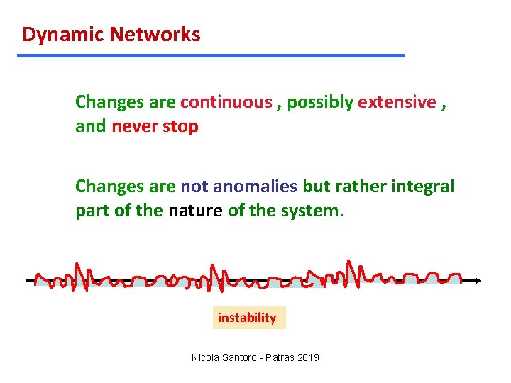 Dynamic Networks Changes are continuous , possibly extensive , and never stop Changes are