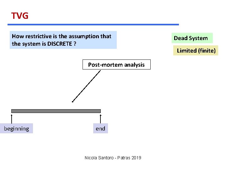 TVG How restrictive is the assumption that the system is DISCRETE ? Post-mortem analysis