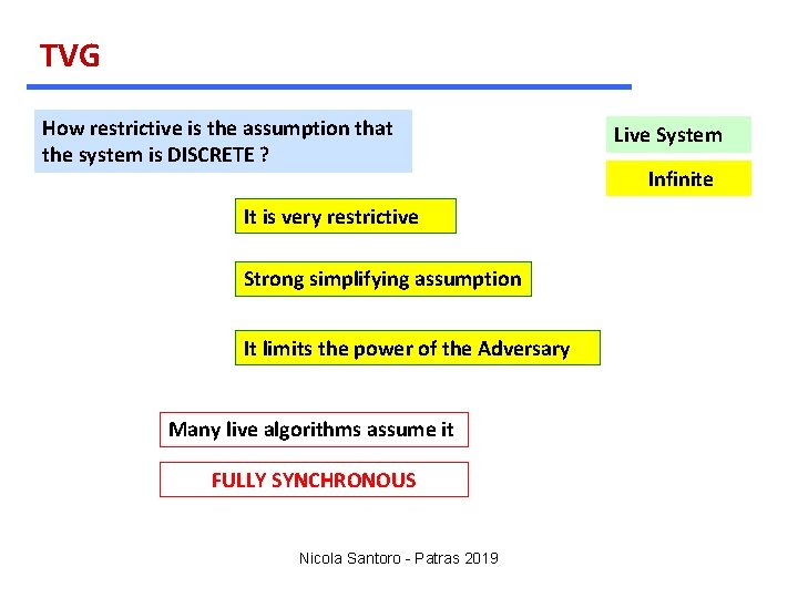 TVG How restrictive is the assumption that the system is DISCRETE ? It is