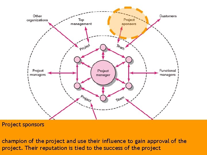 Project sponsors champion of the project and use their influence to gain approval of