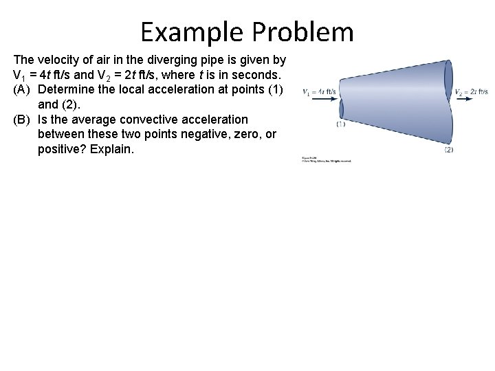 Example Problem The velocity of air in the diverging pipe is given by V Example Problem The velocity of air in the diverging pipe is given by V