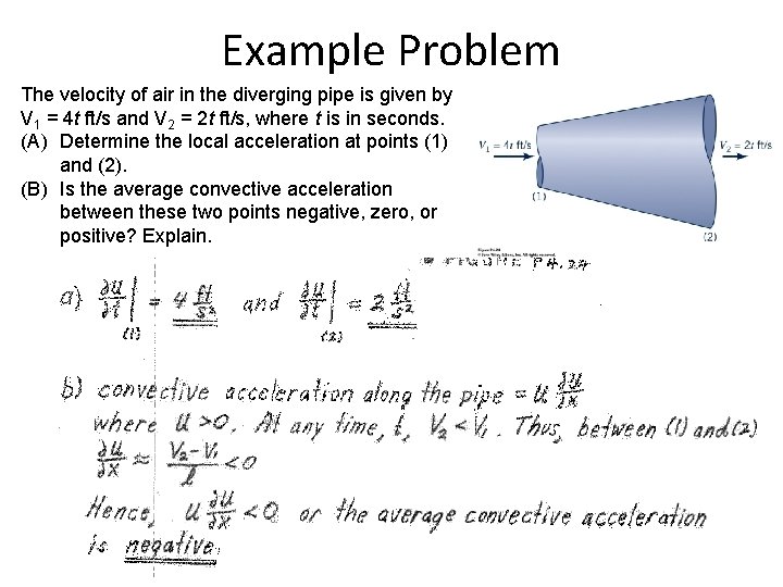 Example Problem The velocity of air in the diverging pipe is given by V Example Problem The velocity of air in the diverging pipe is given by V