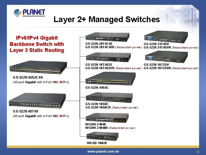 Layer 2+ Managed Switches IPv 6/IPv 4 Gigabit Backbone Switch with Layer 3 Static