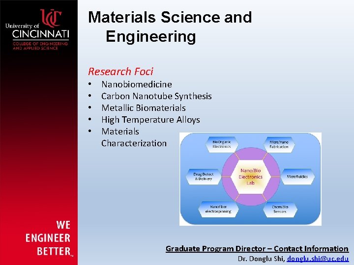 Materials Science and Engineering Research Foci • • • Nanobiomedicine Carbon Nanotube Synthesis Metallic