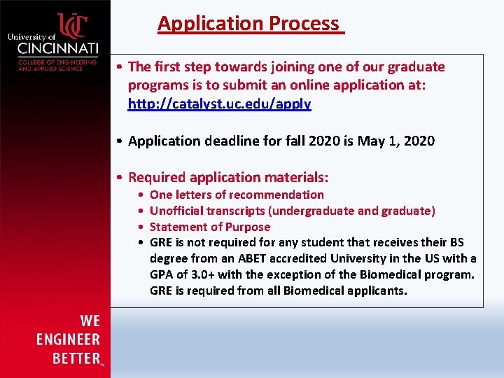 Application Process • The first step towards joining one of our graduate programs is