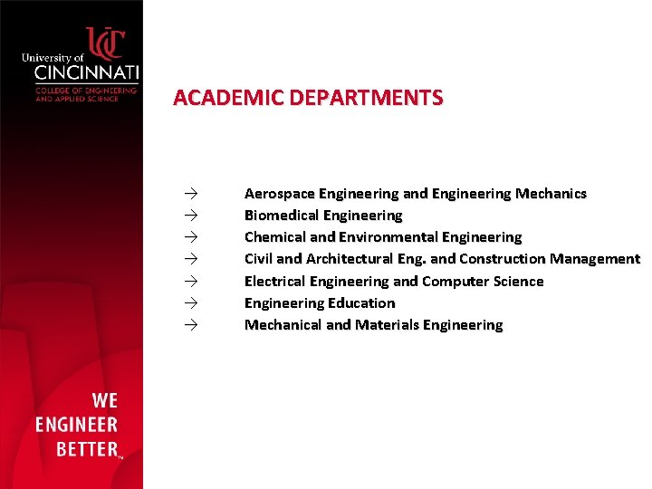 ACADEMIC DEPARTMENTS → → → → Aerospace Engineering and Engineering Mechanics Biomedical Engineering Chemical