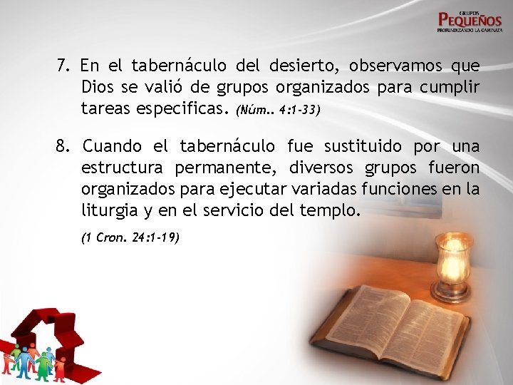 7. En el tabernáculo del desierto, observamos que Dios se valió de grupos organizados