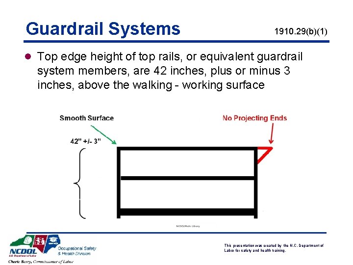 Guardrail Systems 1910. 29(b)(1) l Top edge height of top rails, or equivalent guardrail