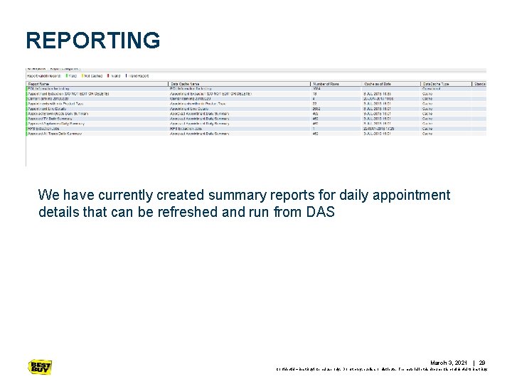 REPORTING We have currently created summary reports for daily appointment details that can be REPORTING We have currently created summary reports for daily appointment details that can be