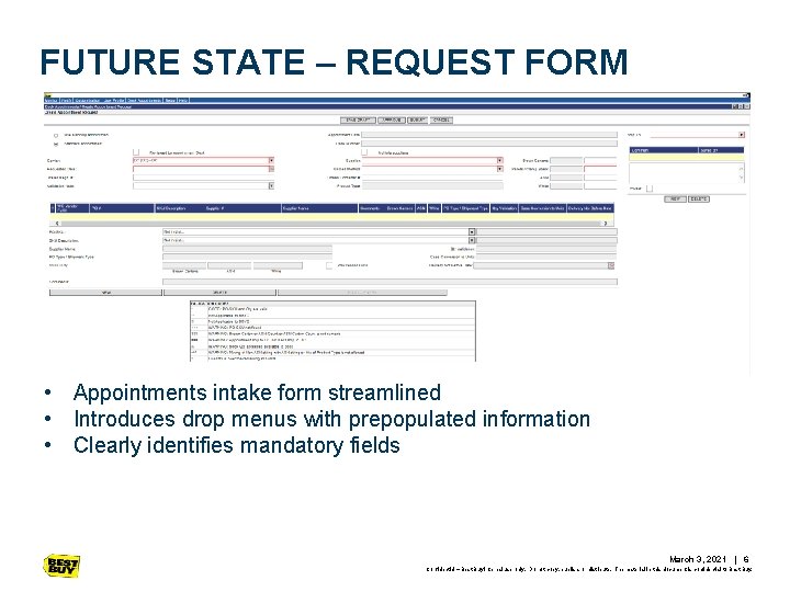FUTURE STATE – REQUEST FORM • Appointments intake form streamlined • Introduces drop menus FUTURE STATE – REQUEST FORM • Appointments intake form streamlined • Introduces drop menus