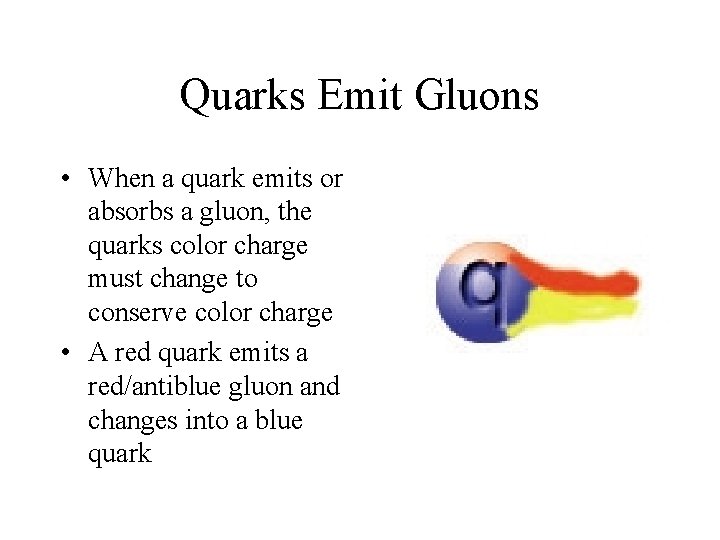 Quarks Emit Gluons • When a quark emits or absorbs a gluon, the quarks