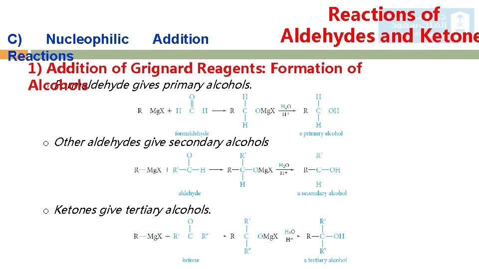 Reactions of Aldehydes and Ketone C) Nucleophilic Addition 20 Reactions 1) Addition of Grignard
