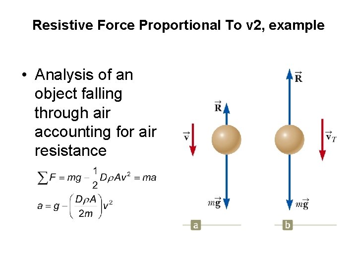 Resistive Force Proportional To v 2, example • Analysis of an object falling through