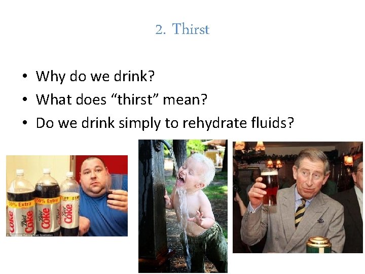 2. Thirst • Why do we drink? • What does “thirst” mean? • Do