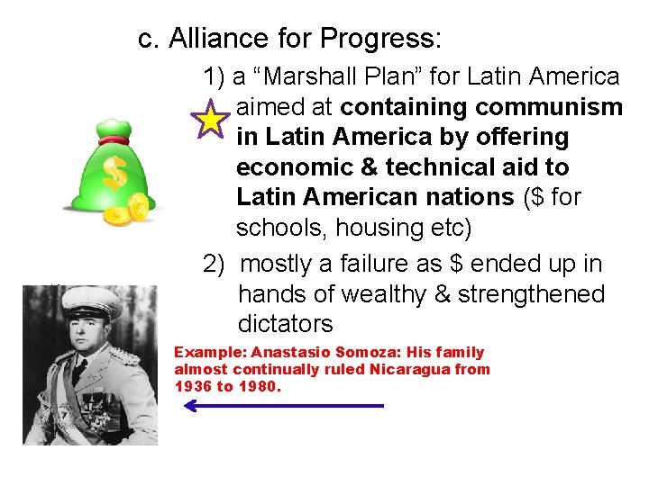 c. Alliance for Progress: 1) a “Marshall Plan” for Latin America aimed at containing