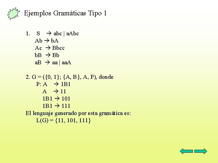 Ejemplos Gramáticas Tipo 1 1. S abc | a. Abc Ab b. A Ac