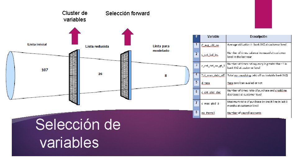 Cluster de variables Selección forward Selección de variables Cluster de variables Selección forward Selección de variables