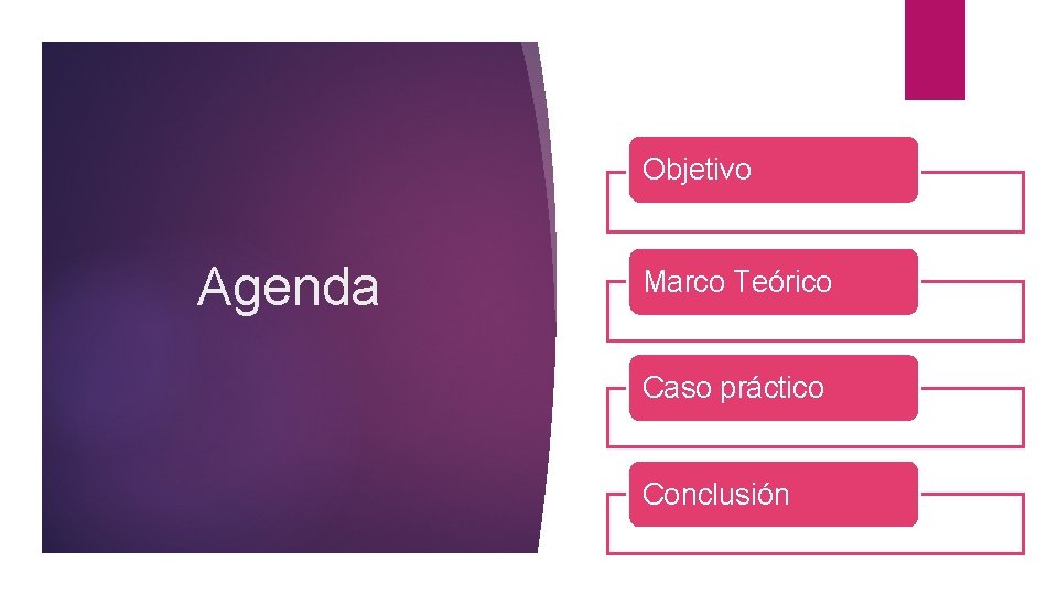 Objetivo Agenda Marco Teórico Caso práctico Conclusión Objetivo Agenda Marco Teórico Caso práctico Conclusión