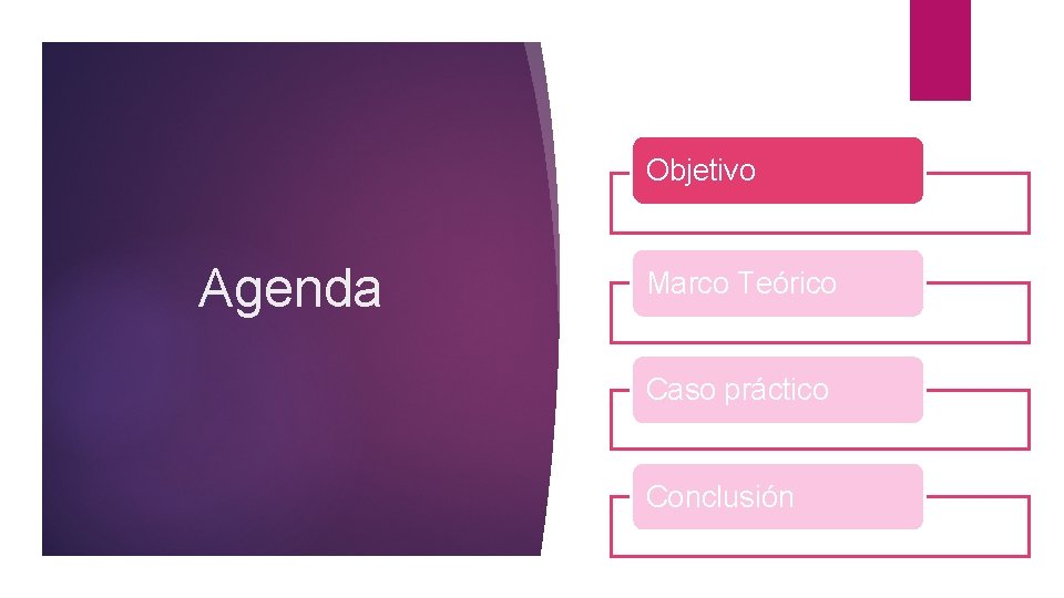 Objetivo Agenda Marco Teórico Caso práctico Conclusión Objetivo Agenda Marco Teórico Caso práctico Conclusión