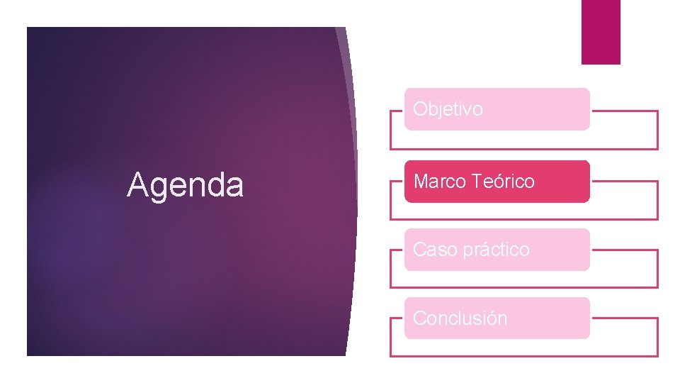 Objetivo Agenda Marco Teórico Caso práctico Conclusión Objetivo Agenda Marco Teórico Caso práctico Conclusión
