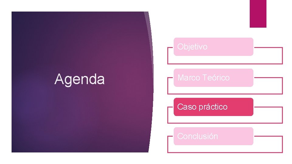 Objetivo Agenda Marco Teórico Caso práctico Conclusión Objetivo Agenda Marco Teórico Caso práctico Conclusión