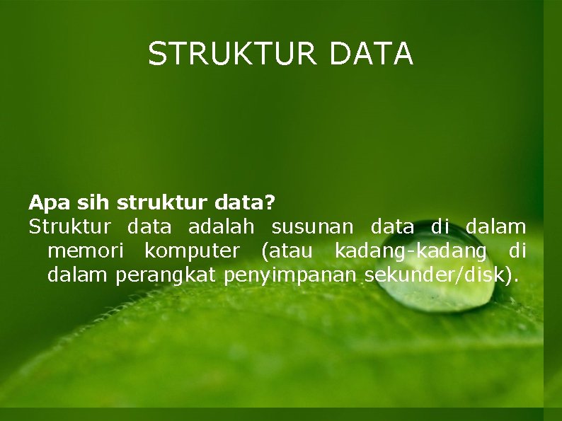 STRUKTUR DATA Apa sih struktur data? Struktur data adalah susunan data di dalam memori