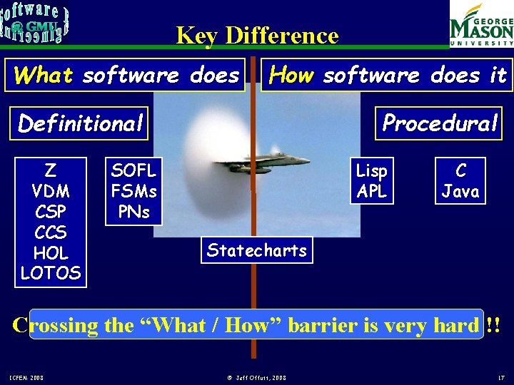 Key Difference What software does How software does it Definitional Z VDM CSP CCS