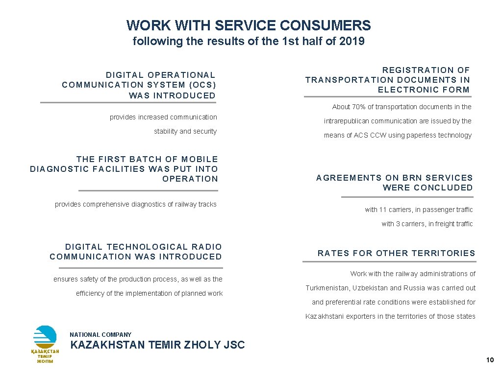 WORK WITH SERVICE CONSUMERS following the results of the 1 st half of 2019