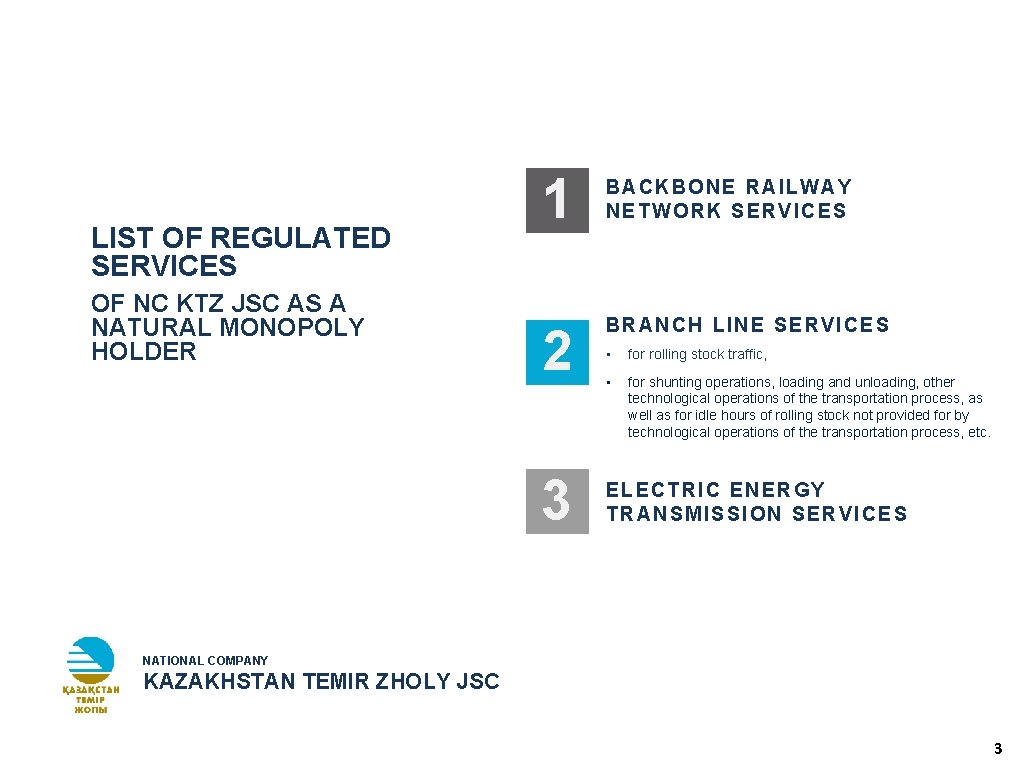 LIST OF REGULATED SERVICES OF NC KTZ JSC AS A NATURAL MONOPOLY HOLDER 1
