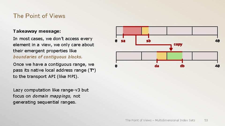 The Point of Views Takeaway message: In most cases, we don’t access every element