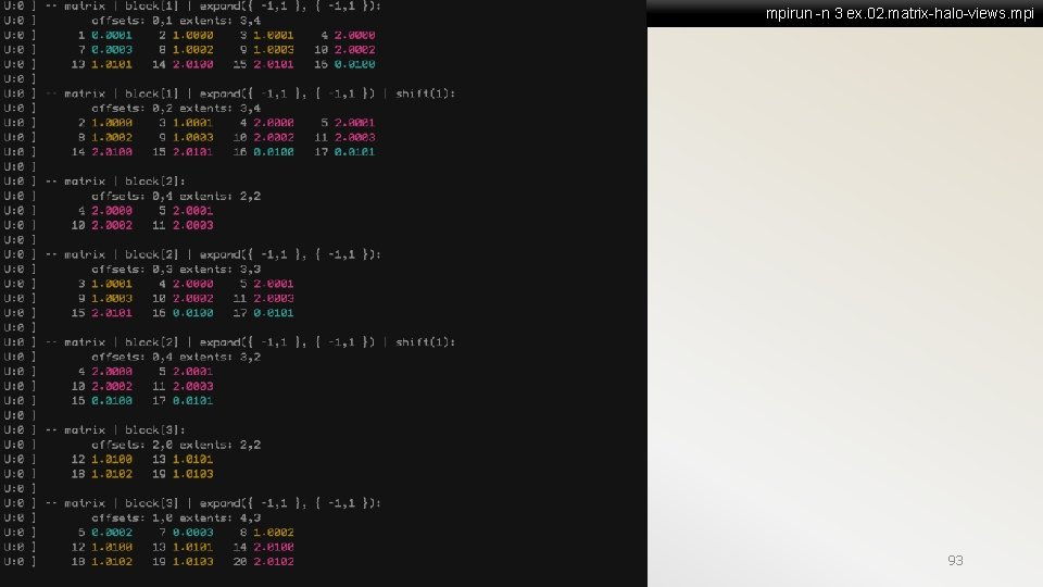 mpirun -n 3 ex. 02. matrix-halo-views. mpi 93 