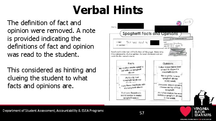Verbal Hints The definition of fact and opinion were removed. A note is provided