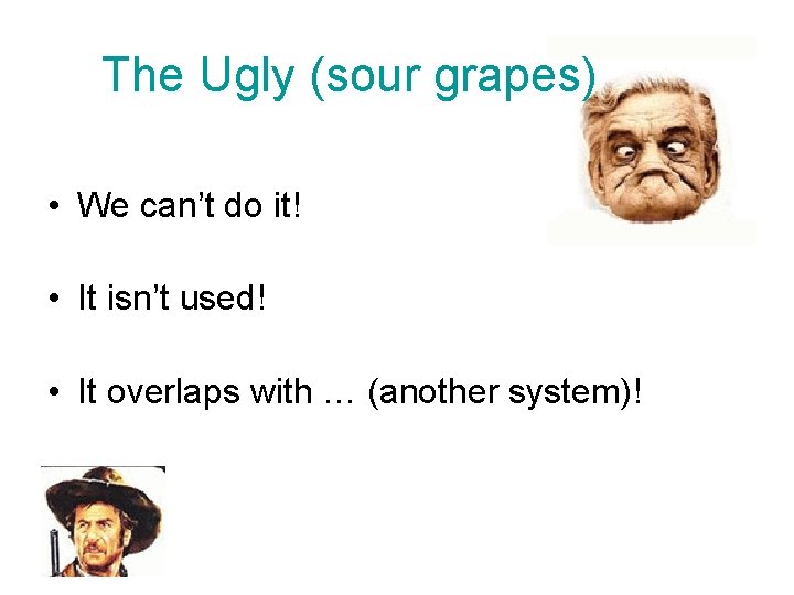 The Ugly (sour grapes) • We can’t do it! • It isn’t used! •