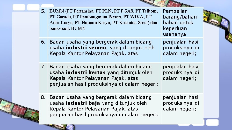 5. BUMN (PT Pertamina, PT PLN, PT PGAS, PT Telkom, PT Garuda, PT Pembangunan