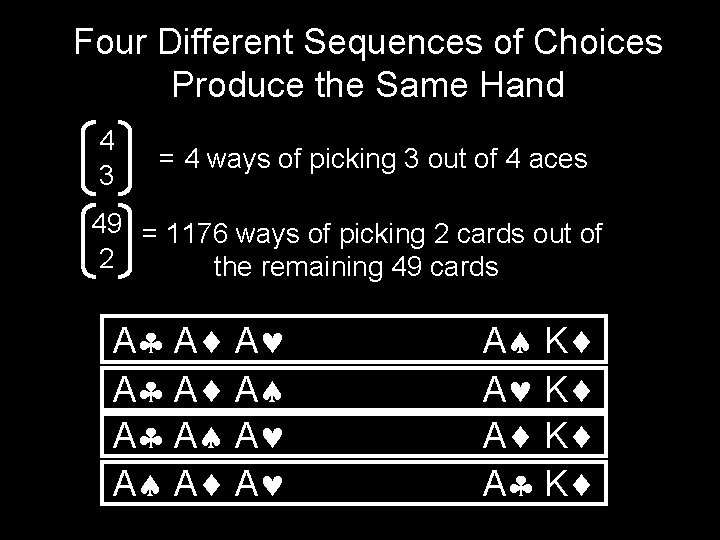 Four Different Sequences of Choices Produce the Same Hand 4 3 = 4 ways