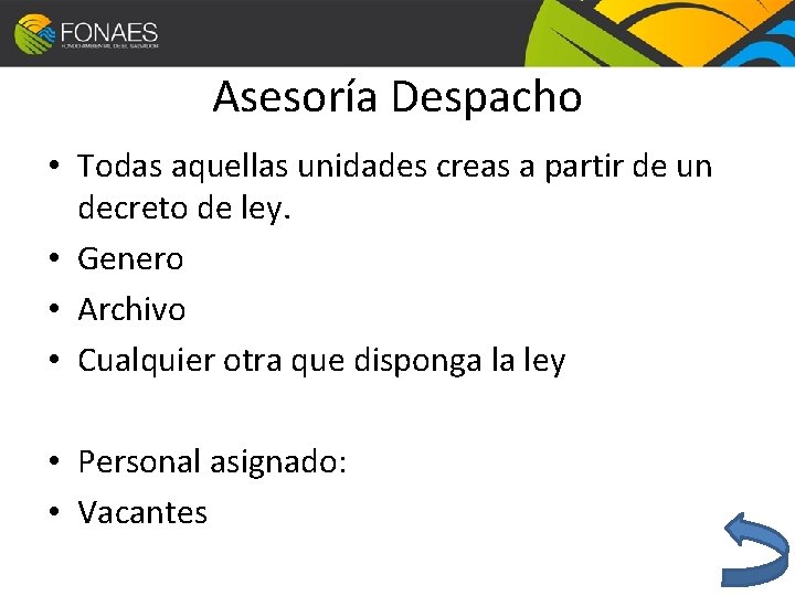 Asesoría Despacho • Todas aquellas unidades creas a partir de un decreto de ley.