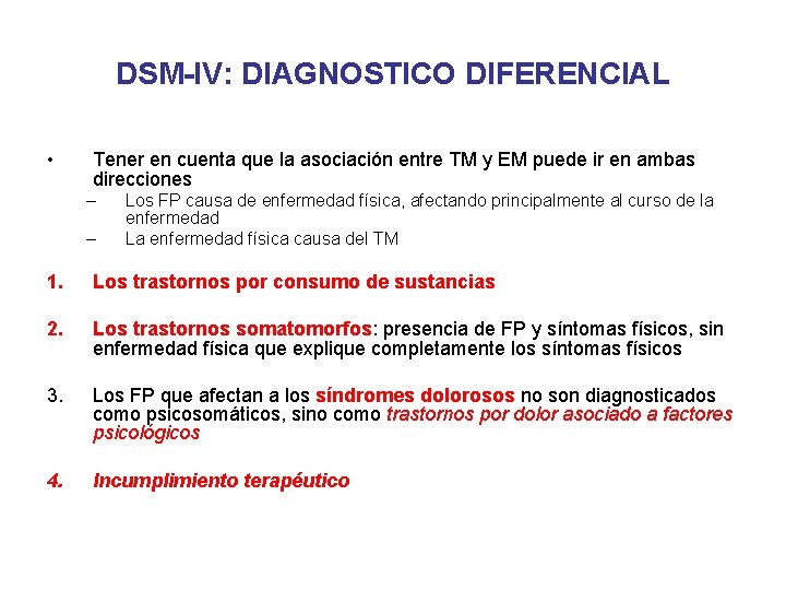 DSM-IV: DIAGNOSTICO DIFERENCIAL • Tener en cuenta que la asociación entre TM y EM