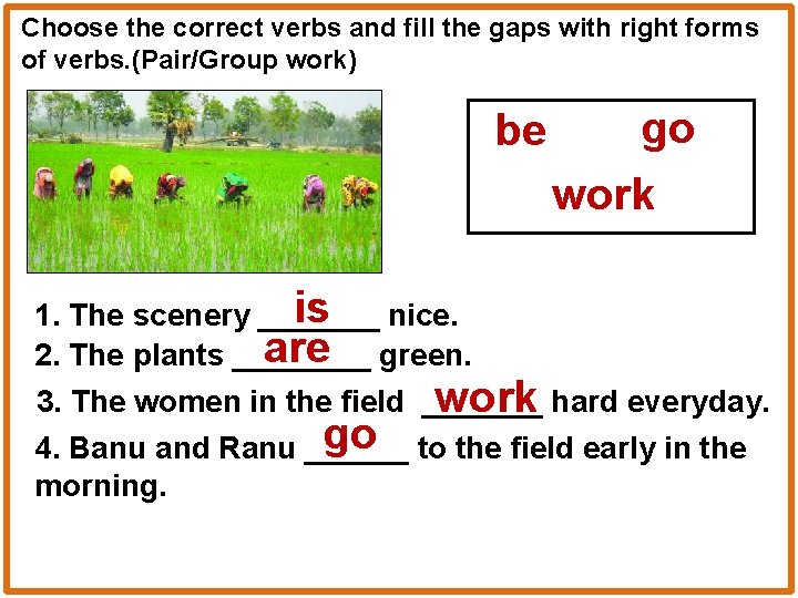 Choose the correct verbs and fill the gaps with right forms of verbs. (Pair/Group