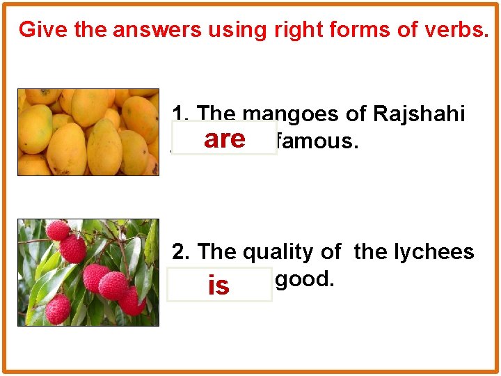 Give the answers using right forms of verbs. 1. The mangoes of Rajshahi are