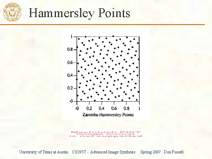 Hammersley Points University of Texas at Austin CS 395 T - Advanced Image Synthesis