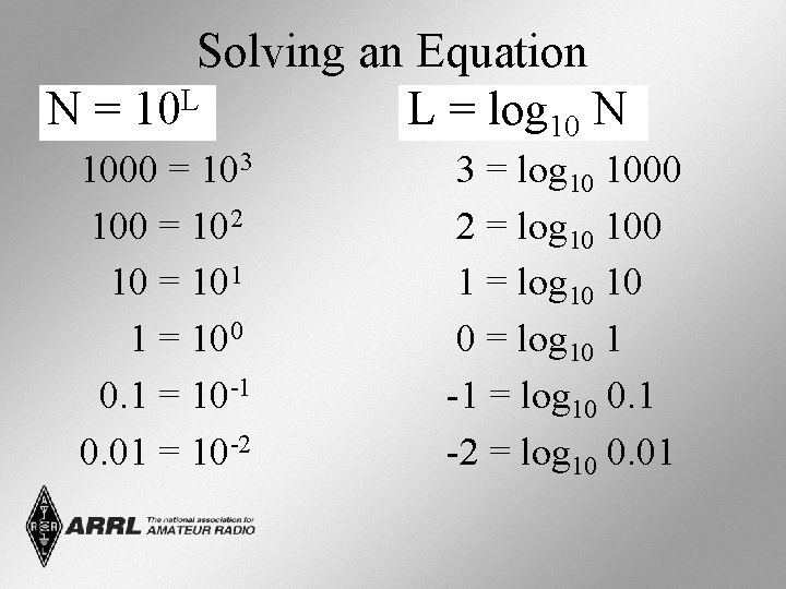 Solving an Equation N = 10 L L = log 10 N 1000 =