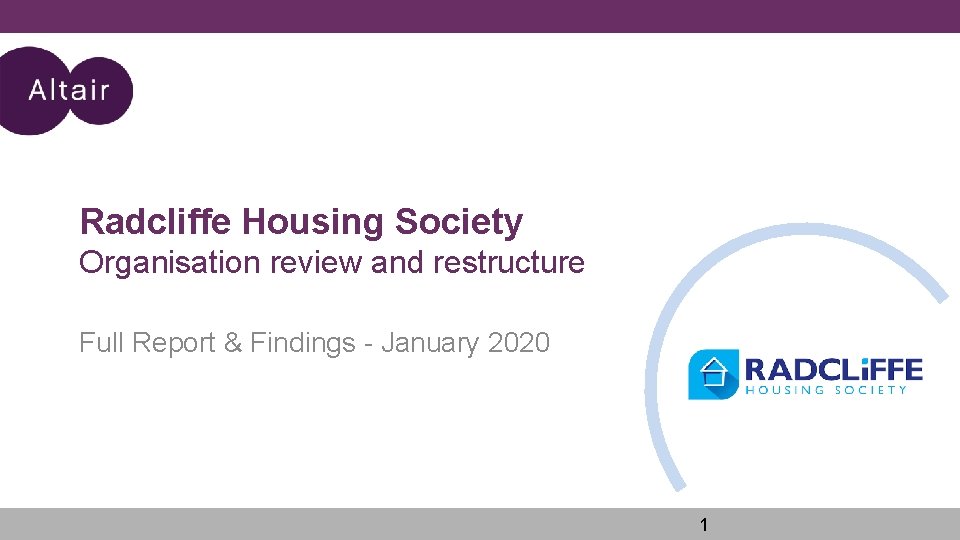 Radcliffe Housing Society Organisation review and restructure Full Report & Findings - January 2020 Radcliffe Housing Society Organisation review and restructure Full Report & Findings - January 2020