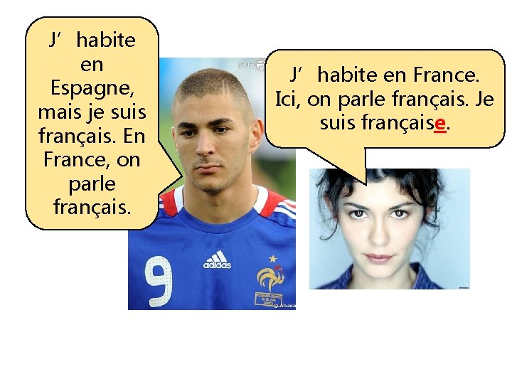 J’habite en Espagne, mais je suis français. En France, on parle français. J’habite en